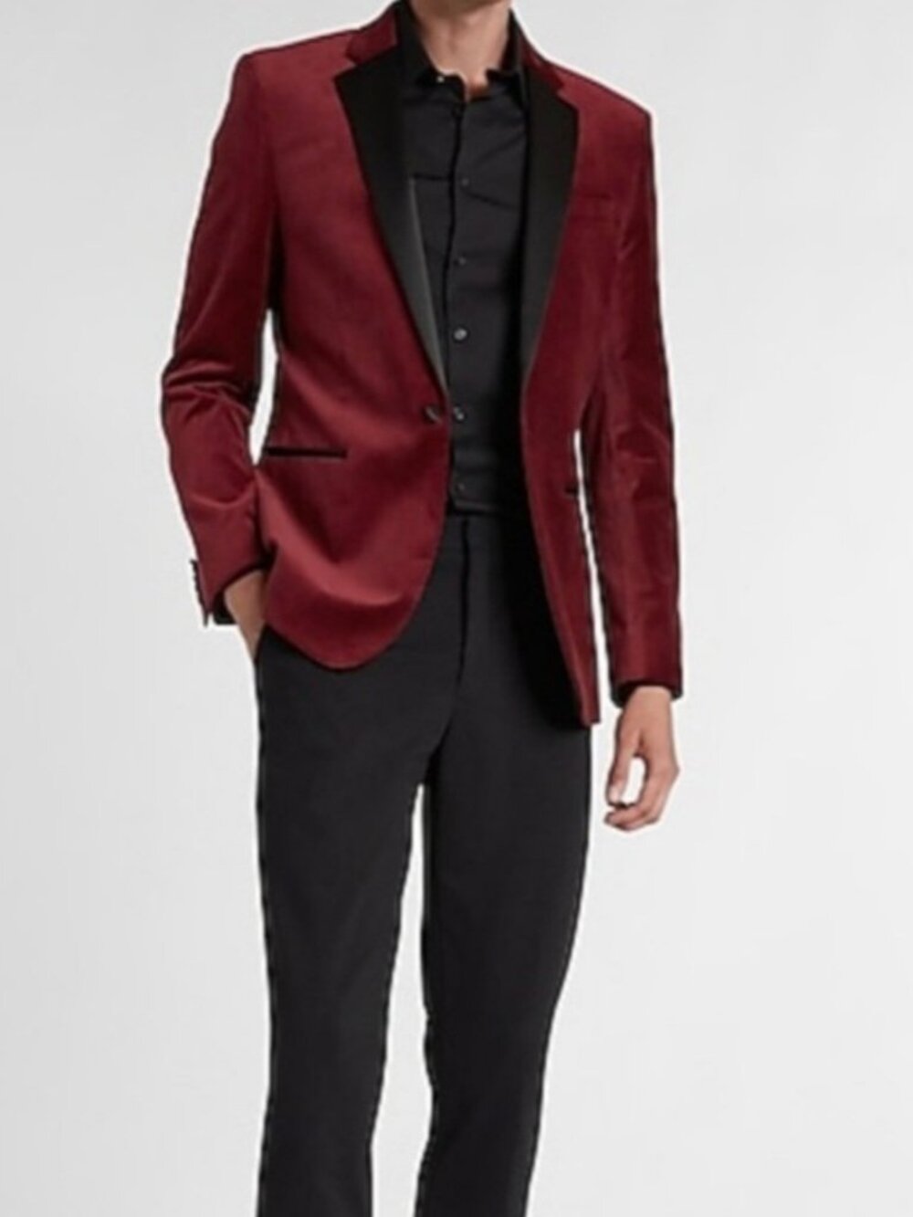 MENS EXPRESS SLIM FIT BURGUNDY WINE VELVET BLAZER 40R NWT